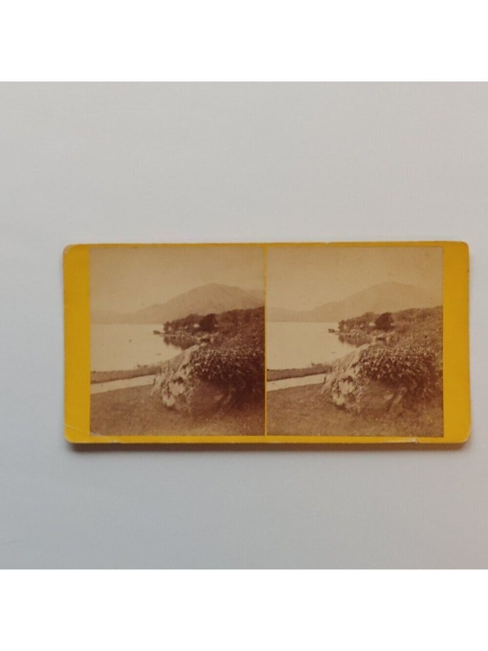 ANTIQUE Stereograph Card Killarney at Innisfallen Lower Lake from Ross Island